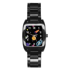 Space Cartoon, Planets, Rockets Stainless Steel Barrel Watch by nateshop