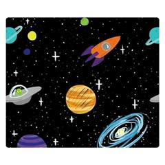 Space Cartoon, Planets, Rockets Two Sides Premium Plush Fleece Blanket (small) by nateshop