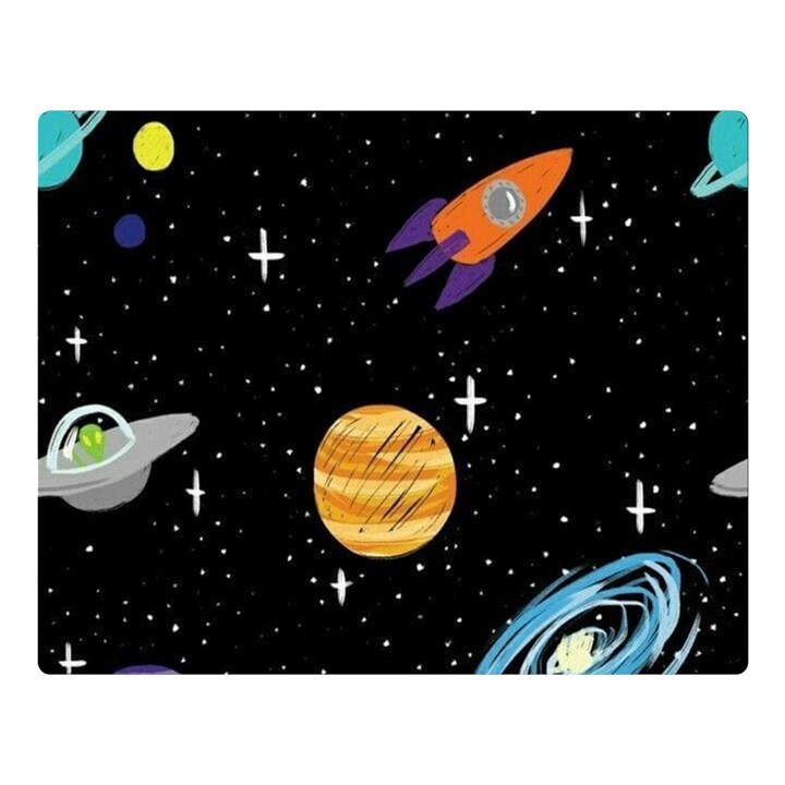 Space Cartoon, Planets, Rockets Two Sides Premium Plush Fleece Blanket (Large)