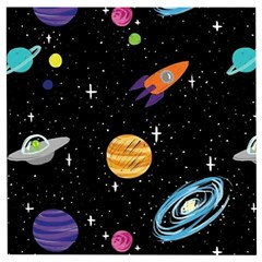 Space Cartoon, Planets, Rockets Wooden Puzzle Square by nateshop