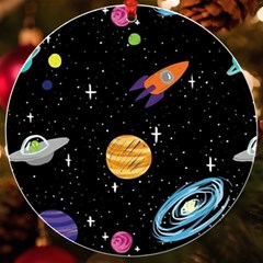 Space Cartoon, Planets, Rockets Uv Print Acrylic Ornament Round by nateshop