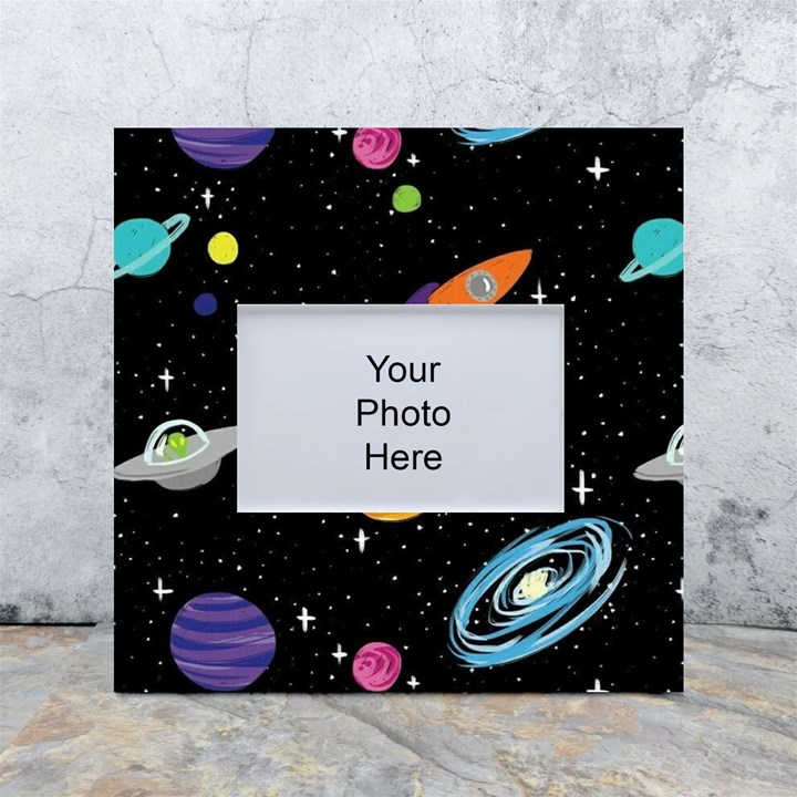 Space Cartoon, Planets, Rockets White Box Photo Frame 4  x 6 