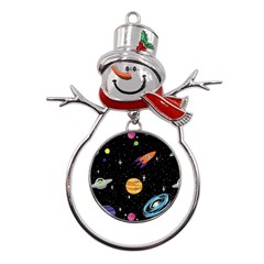 Space Cartoon, Planets, Rockets Metal Snowman Ornament by nateshop