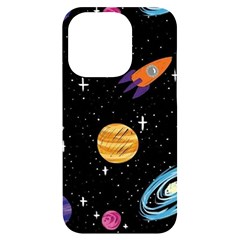 Space Cartoon, Planets, Rockets Iphone 14 Pro Black Uv Print Case by nateshop