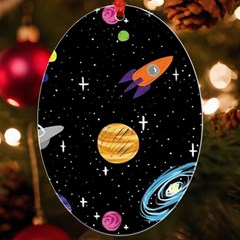 Space Cartoon, Planets, Rockets Uv Print Acrylic Ornament Oval by nateshop