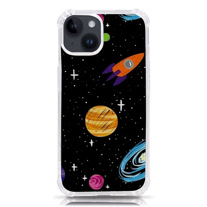 Space Cartoon, Planets, Rockets iPhone 14 TPU UV Print Case