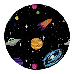 Space Cartoon, Planets, Rockets Round Glass Fridge Magnet (4 Pack) by nateshop