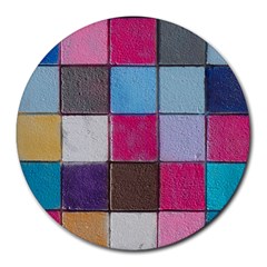 Tile, Colorful, Squares, Texture Round Mousepad by nateshop