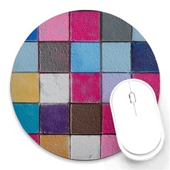 Tile, Colorful, Squares, Texture Round Mousepad by nateshop