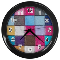 Tile, Colorful, Squares, Texture Wall Clock (black) by nateshop