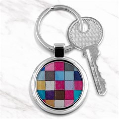 Tile, Colorful, Squares, Texture Key Chain (round) by nateshop