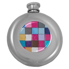 Tile, Colorful, Squares, Texture Round Hip Flask (5 Oz) by nateshop