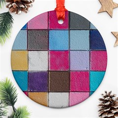 Tile, Colorful, Squares, Texture Round Ornament (two Sides) by nateshop