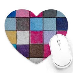 Tile, Colorful, Squares, Texture Heart Mousepad by nateshop