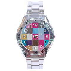 Tile, Colorful, Squares, Texture Stainless Steel Analogue Watch by nateshop