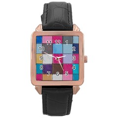 Tile, Colorful, Squares, Texture Rose Gold Leather Watch  by nateshop