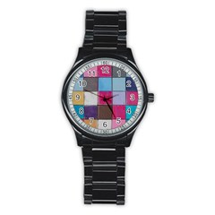 Tile, Colorful, Squares, Texture Stainless Steel Round Watch by nateshop