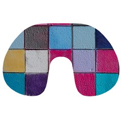 Tile, Colorful, Squares, Texture Travel Neck Pillow by nateshop