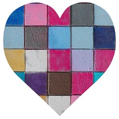 Tile, Colorful, Squares, Texture Wooden Puzzle Heart by nateshop