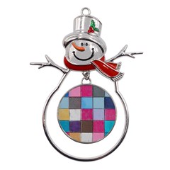 Tile, Colorful, Squares, Texture Metal Snowman Ornament by nateshop