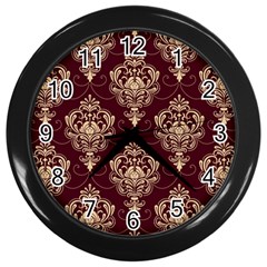 Vintage Floral Pattern, Purple Vintage Wall Clock (black) by nateshop