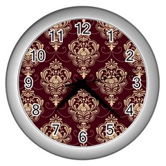 Vintage Floral Pattern, Purple Vintage Wall Clock (silver) by nateshop