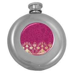 Vintage Pink Texture, Floral Design, Floral Texture Patterns, Round Hip Flask (5 Oz) by nateshop