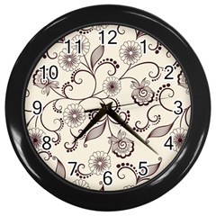 Violet Vintage Background, Floral Ornaments, Floral Patterns Wall Clock (black) by nateshop