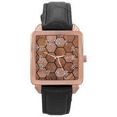 Wooden Triangles Texture, Wooden ,texture, Wooden Rose Gold Leather Watch  by nateshop