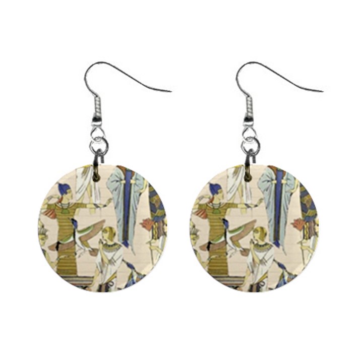 Egyptian Paper Woman Dress Design Mini Button Earrings