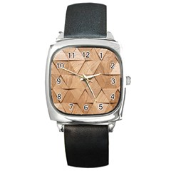 Wooden Triangles Texture, Wooden Wooden Square Metal Watch by nateshop