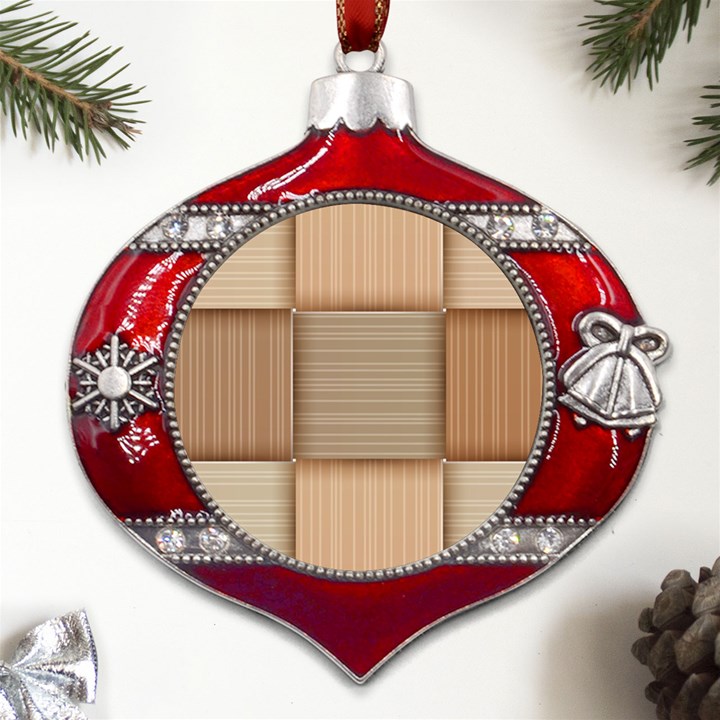 Wooden Wickerwork Textures, Square Patterns, Vector Metal Snowflake And Bell Red Ornament