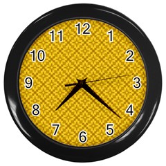 Yellow Floral Pattern Vintage Pattern, Yellow Background, Wall Clock (black) by nateshop