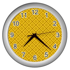 Yellow Floral Pattern Vintage Pattern, Yellow Background, Wall Clock (silver) by nateshop