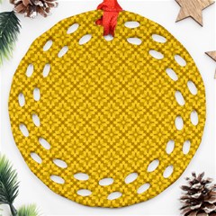 Yellow Floral Pattern Vintage Pattern, Yellow Background, Round Filigree Ornament (two Sides) by nateshop