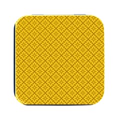 Yellow Floral Pattern Vintage Pattern, Yellow Background, Square Metal Box (black) by nateshop