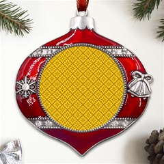 Yellow Floral Pattern Vintage Pattern, Yellow Background, Metal Snowflake And Bell Red Ornament by nateshop