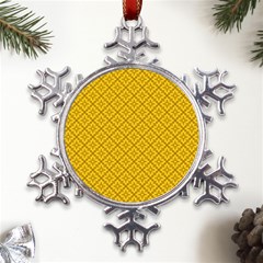 Yellow Floral Pattern Vintage Pattern, Yellow Background, Metal Large Snowflake Ornament by nateshop