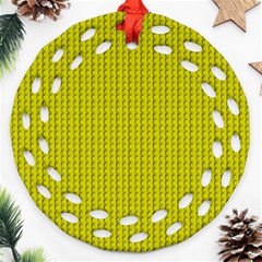 Yellow Lego Texture Macro, Yellow Dots Background Round Filigree Ornament (two Sides) by nateshop