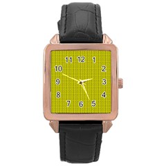 Yellow Lego Texture Macro, Yellow Dots Background Rose Gold Leather Watch  by nateshop