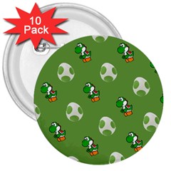 Yoshi Print, Super, Huevo, Game, Green, Egg, Mario 3  Buttons (10 Pack)  by nateshop