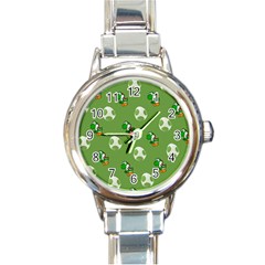 Yoshi Print, Super, Huevo, Game, Green, Egg, Mario Round Italian Charm Watch by nateshop