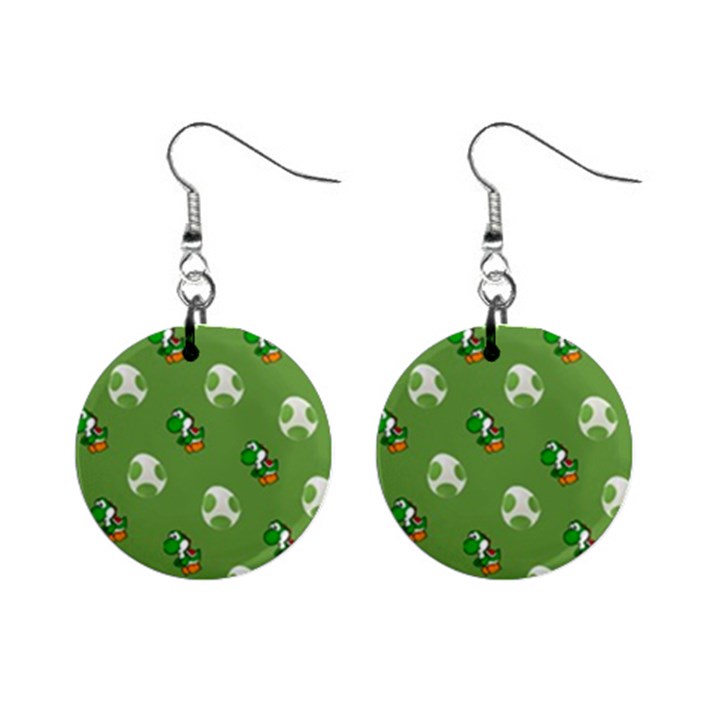 Yoshi Print, Super, Huevo, Game, Green, Egg, Mario Mini Button Earrings