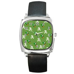 Yoshi Print, Super, Huevo, Game, Green, Egg, Mario Square Metal Watch by nateshop