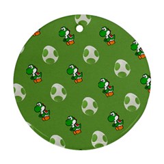 Yoshi Print, Super, Huevo, Game, Green, Egg, Mario Round Ornament (two Sides) by nateshop