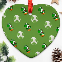 Yoshi Print, Super, Huevo, Game, Green, Egg, Mario Heart Ornament (two Sides) by nateshop