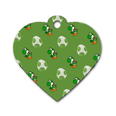 Yoshi Print, Super, Huevo, Game, Green, Egg, Mario Dog Tag Heart (two Sides) by nateshop