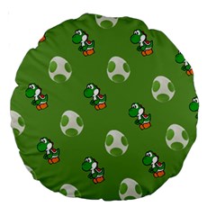 Yoshi Print, Super, Huevo, Game, Green, Egg, Mario Large 18  Premium Round Cushions by nateshop