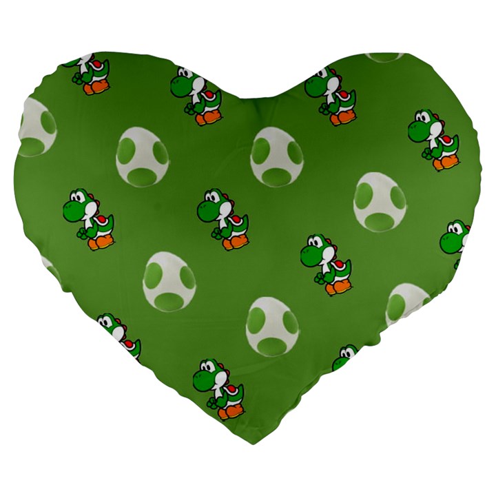 Yoshi Print, Super, Huevo, Game, Green, Egg, Mario Large 19  Premium Flano Heart Shape Cushions