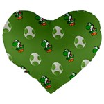 Yoshi Print, Super, Huevo, Game, Green, Egg, Mario Large 19  Premium Flano Heart Shape Cushions Back